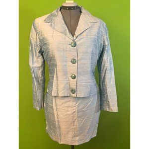 90s Vintage Vox Pop Light Blue Raw Silk Skirt Suit